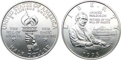 Лот №430,  США. 1/2 доллара (50 центов) 1993 года. Билль о правах.