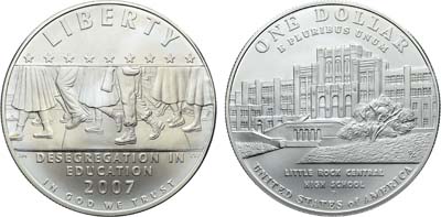 Лот №438,  США. 1 доллар 2007 года. Десегрегация в образовании. Школа в Литл-Рок.