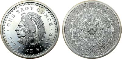 Лот №442,  США. 1 унция 2018 года. Ацтекский календарь.