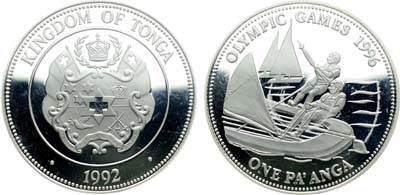Лот №475,  Тонга. Королевство. 1 паанга 1992 года. XXVI летние Олимпийские Игры, Атланта 1996 - Парусный спорт.