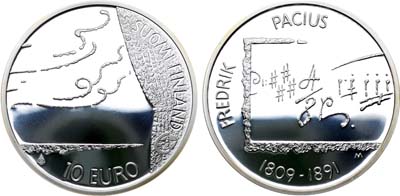 Лот №491,  Финляндия. Европейский союз. 10 евро 2009 года. 200 лет со дня рождения Фредрика Пациуса.