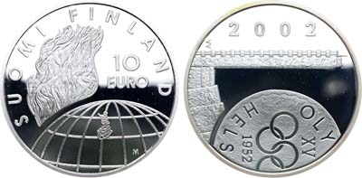 Лот №492,  Финляндия. Европейский союз. 10 евро 2002 года. 50 лет Олимпийским играм в Хельсинки 1952.