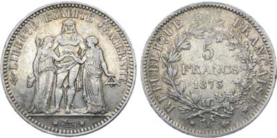 Лот №496,  Франция. Третья республика. 5 франков 1873 года.
