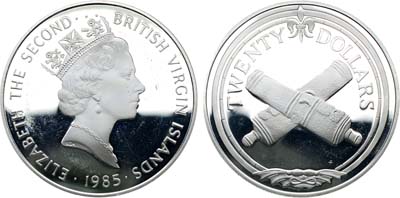 Лот №75,  Британские Виргинские острова. Королева Елизавета II. 20 долларов 1985 года. Серия 