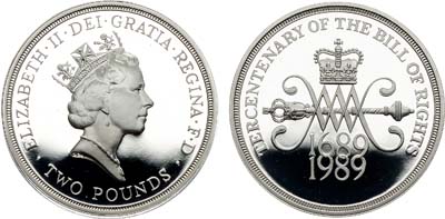 Лот №83,  Великобритания. Королева Елизавета II. 2 фунта 1989 года. 300-летие Билля о правах.