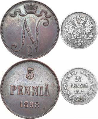 Лот №1151, Сборный лот из 2 монет Русской Финляндии.