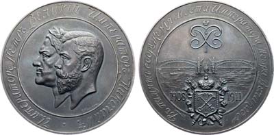 Лот №1221, Медаль 1911 года. В память сооружения моста Петра Великого (Охтинского) в Санкт-Петербурге.