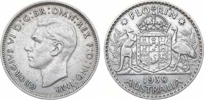 Лот №223,  Австралия. Король Георг VI. 1 флорин 1939 года. Герб Австралии.