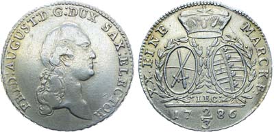 Лот №256,  Германия. Курфюршество Саксония. Курфюрст Фридрих Август III. 2/3 талера 1786 года.