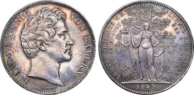 Лот №267,  Германия. Королевство Бавария. Король Людвиг I. 2 талера 1845 года. На рождение двух внуков (Людвига и Людвига).