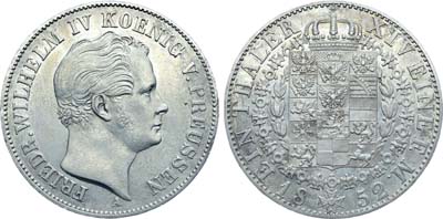 Лот №274,  Германия. Королевство Пруссия. Король Вильгельм IV. Талер 1852 года.