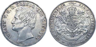 Лот №276,  Германия. Королевство Саксония. Альбертинская линия. Король Йоханн V. Союзный талер 1864 года. 