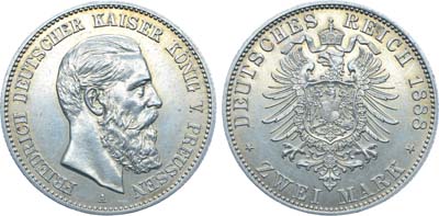 Лот №283,  Германская империя. Королевство Пруссия. Король Фридрих III. 2 марки 1888 года.