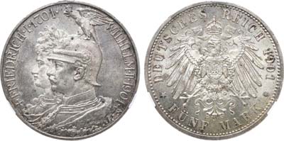 Лот №286,  Германская империя. Королевство Пруссия. Король Вильгельм II. 5 марок 1901 года. В слабе CPRC MS 63.