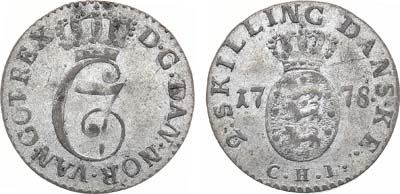 Лот №307,  Королевство Дания. Король Кристиан IX. 2 скиллинга 1778 года.