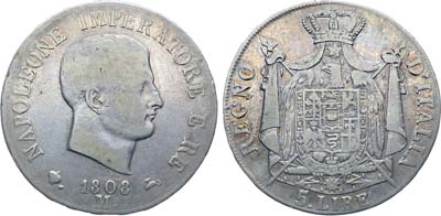 Лот №322,  Королевство Италия. Император Наполеон Бонапарт. 5 лир 1808 года.