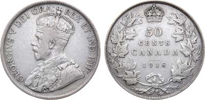 Лот №333,  Канада. Король Георг V. 50 центов 1918 года.