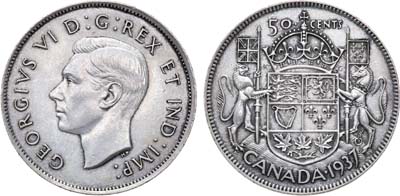 Лот №334,  Канада. Король Георг VI. 50 центов 1937 года.