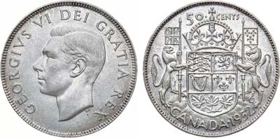 Лот №335,  Канада. Король Георг VI. 50 центов 1952 года.