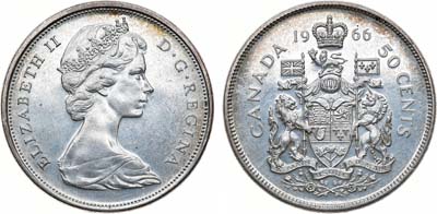 Лот №336,  Канада. Королева Елизавета II. 50 центов 1966 года.
