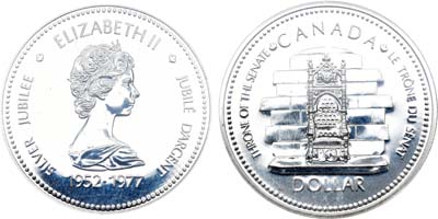 Лот №338,  Канада. Королева Елизавета II. 1 доллар 1977 года. 25 лет вступлению на престол Королевы Елизаветы II.