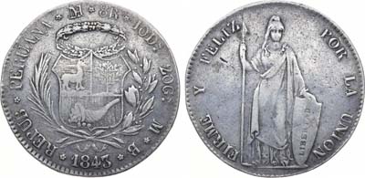 Лот №355,  Республика Перу. 8 реалов 1843 года.