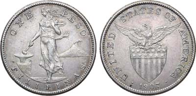Лот №391,  Филиппины. Американская администрация. 1 песо 1907 года.