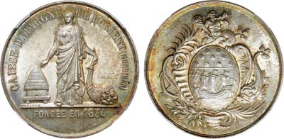 Лот №416,  Франция. Королевство. Король Луи-Филипп I. Медаль 1834 года. Касса взаимопомощи жителей города Лорьяна. В слабе ННР MS 66.