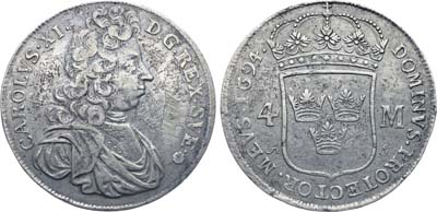 Лот №456,  Королевство Швеция. Король Карл XI. 4 марки 1694 года.
