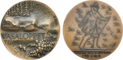 Лот №471,  Королевство Швеция. Медаль 1974 года. Лыжная гонка Васалоппет.