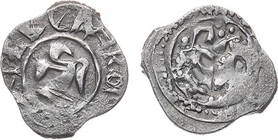 Лот №487,  Великое Княжество Московское. Великий Князь Василий Дмитриевич. Денга 1393-1412 гг.