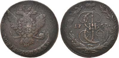 Лот №678, 5 копеек 1763 года. ММ. Прямой перечекан.