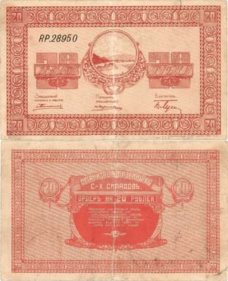 Лот №349,  Никольск-Уссурийск. Приморская область. Организация Казенных Сельскохозяйственных  складов. Ордер. 20 рублей 1919 года.