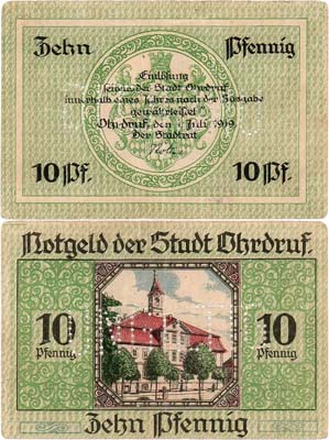 Лот №554,  Германия. Тюрингия. Город Ордруф. Нотгельд. 10 пфеннигов 1919 года.