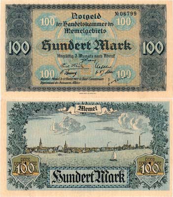 Лот №581,  Литва. Мемель (Клайпеда). Французская администрация. 100 марок 1922 года.