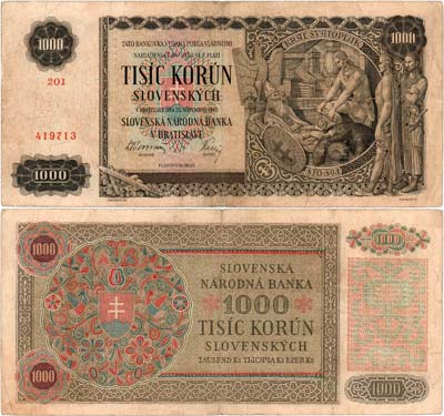 Лот №607,  Словакия. Народная республика. Выпуск Народного банка. 1000 крон 1940 года.