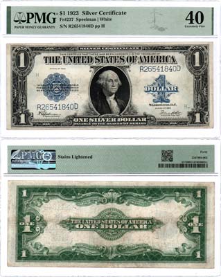 Лот №611,  США. 1 доллар 1923 года. В слабе PMG 40 Extremely Fine.