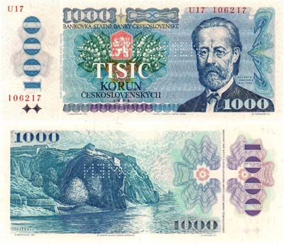 Лот №622,  Чехословацкая Социалистическая республика. 1000 крон 1985 года. SPECIMEN.