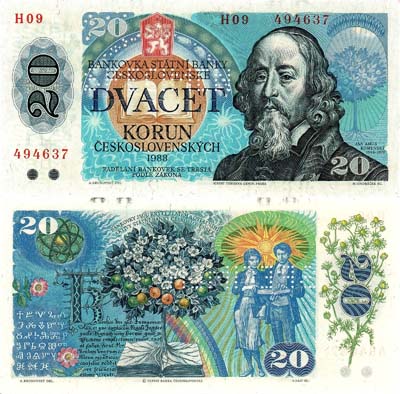 Лот №624,  Чехословацкая Социалистическая республика. 20 крон 1988 года. SPECIMEN.