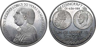 Лот №102,  Великобритания. Жетон 1985 года. 30-летний юбилей Ричарда Лобеля в нумизматике.