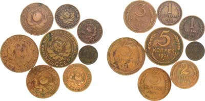 Лот №1133, Сборный лот из 8 монет СССР  полкопейки, 1, 2, 3, 5 копеек 1924 года.