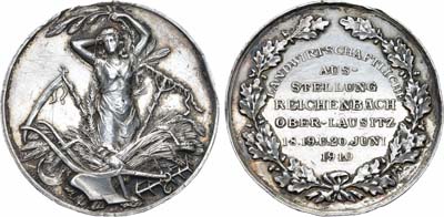 Лот №129,  Германия. Королевство Пруссия. Памятная медаль 1910 года. В память сельскохозяйственной выставки в Рейхенбахе.