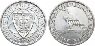 Лот №142,  Германия. Веймарская республика. 3 рейхсмарки 1930 года. В слабе ННР MS 65.