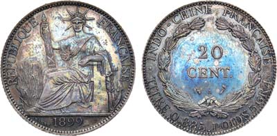 Лот №160,  Французский Индокитай. 20 сантимов 1899 года.