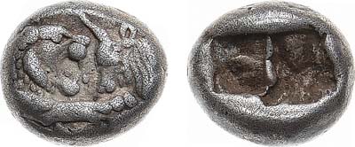 Лот №1,  Древняя Греция. Лидия. 1/6 статера (гекта) около 500 г. до н.э.