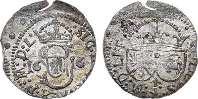 Лот №215,  Речь Посполитая. Король польский и великий князь литовский Сигизмунд III Ваза. Шеляг (шиллинг) 1616 года.