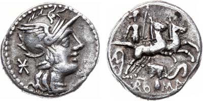 Лот №21,  Римская республика. Анонимный выпуск. Денарий 128 года до н.э.