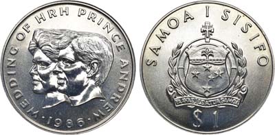 Лот №231,  Самоа. Вождь Малиетоа Танумафили II. 1 тала 1986 года. Свадьба принца Эндрю и Сары Фергюсон.
