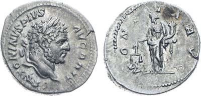 Лот №24,  Римская империя. Император Каракалла. Денарий 213 года.