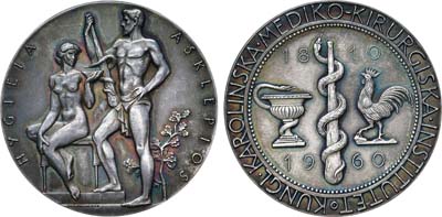 Лот №294,  Королевство Швеция. Король Густав VI Адольф. Медаль 1964 года. 150-лет Каролинскому институту медицины и хирургии.
